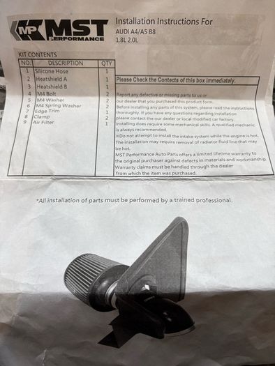 MST Performance Induction Kit for Audi A4 & A5 TFSI EA888 Gen 1 & Gen 2 with MAF Sensor.