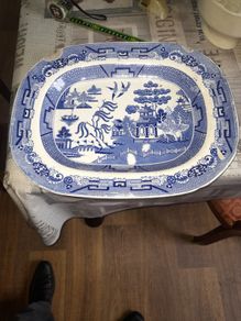 Victorian Very Large Antique Blue and White Food Serving Platter