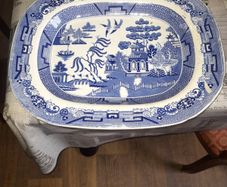 Victorian Very Large Antique Blue and White Food Serving Platter