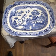 Victorian Very Large Antique Blue and White Food Serving Platter