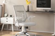 Mesh Office Chair, Computer Desk Chair with Flip-up Armrests, Lumbar Back Support and Swivel Wheels, White