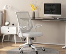 Mesh Office Chair, Computer Desk Chair with Flip-up Armrests, Lumbar Back Support and Swivel Wheels, White