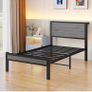 Wooden Single Bed Frame with Storage Headboard Shelf, 3FT Metal Bed Frame Image 7