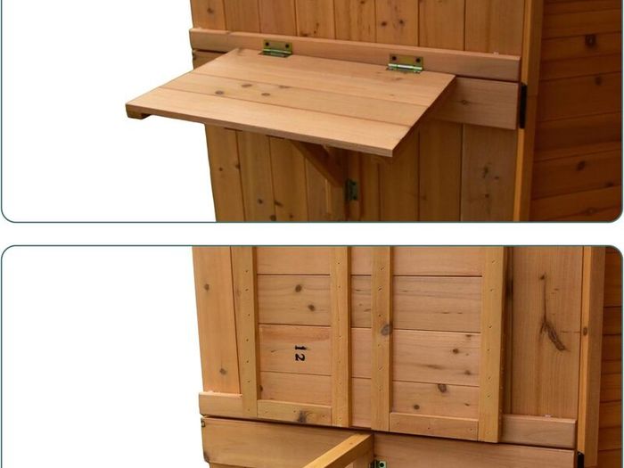 Wooden Garden Storage Shed  Tall Outdoor Tool Cabinet with Shelves & Folding Table
