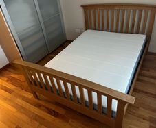 Solid Oak Double Bed + New Mattress