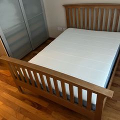 Solid Oak Double Bed + New Mattress