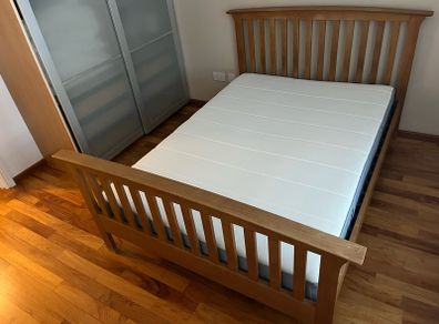 Solid Oak Double Bed + New Mattress