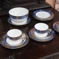 Shelley_Cobalt Swallows_14-Piece Tea Set c. 1910s