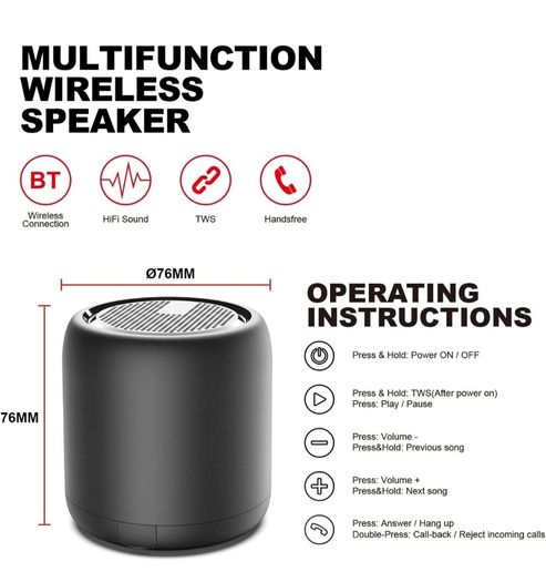Bluetooth Speaker, Portable Mini Wireless Speakers Bluetooth 5.0 Outdoor Speaker with HD Stereo HiFi Bass, 1200mAh Battery, 24 Hour Playtime, IPX4 Waterproof Speaker for Shower, Travel, Sport