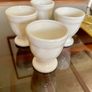 4 x Rare Vintage Arc Arcopal France Iridescent Milk Glass Egg Holder Cup White Art Deco Style Swirl Design Image 2
