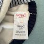 Seed Heritage White,  Navy & silver metallic cotton beenie hat Sz S/M EUC Image 2