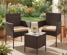 Balcony Garden Furniture Set PE Brown Taupe
