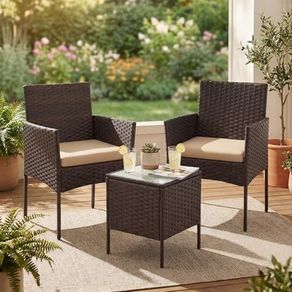 Balcony Garden Furniture Set PE Brown Taupe