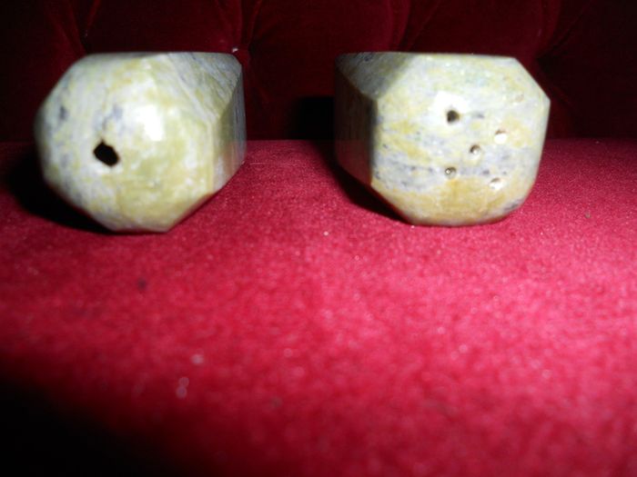 Antique 1950s Hand Carved "Connemara Marble" Salt & Pepper Dispencer's.