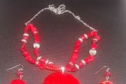 Bohemian Ethnic Style Red Pendant Necklace and Earring Set 3PCS Free Postage