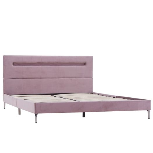 Bed Frame with LED Pink Fabric 135x190 cm