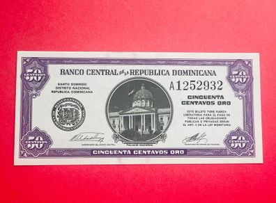 Dominican  Republic  50 CENTAVOS  1961  SCARCE  . Pick  89a . ( Uncirculated )