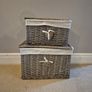 Storage Basket set, Grey/brown wicker, linen lined Perfect Cond Image 2