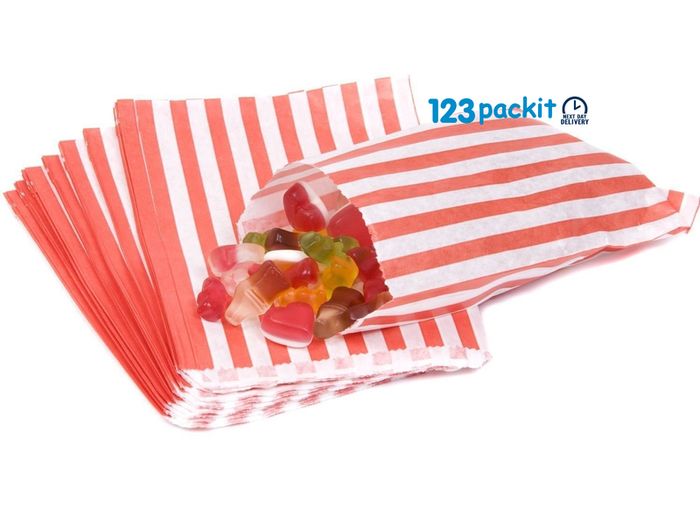 Job Lot of 200 pcs Orange stripe sweet bags 5x7" ideal for candy weddings parties candy cart shop small retails and sweet shops SIZE 5x7 inches