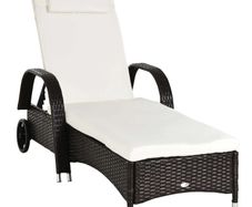 NEW SALE Garden Rattan Furniture Single Sun Lounger Recliner Bed Reclining Chair Patio Outdoor Wicker Weave Adjustable Headrest with Fire Retardant Cushion - Brown