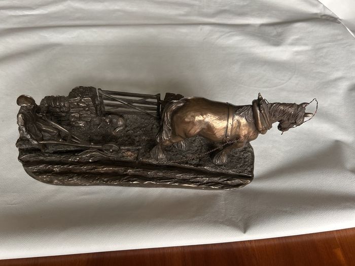 Genesis Bronze Plough & Horse Statue