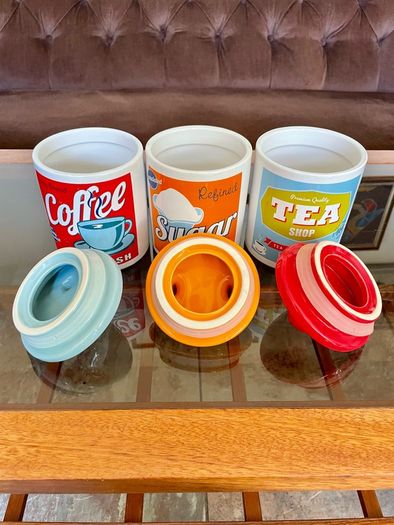 3 x Retro 50s 60s Multi Color Classic Tea Coffee Sugar Set