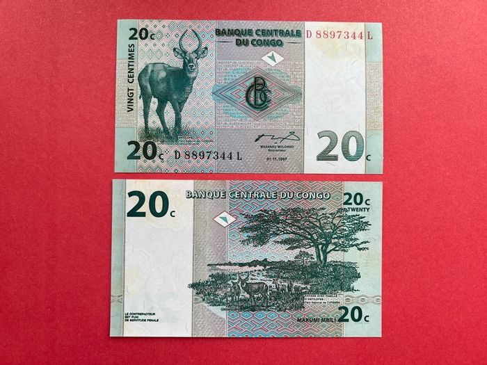 Congo  20 Centimes  1997.  ( Uncirculated )