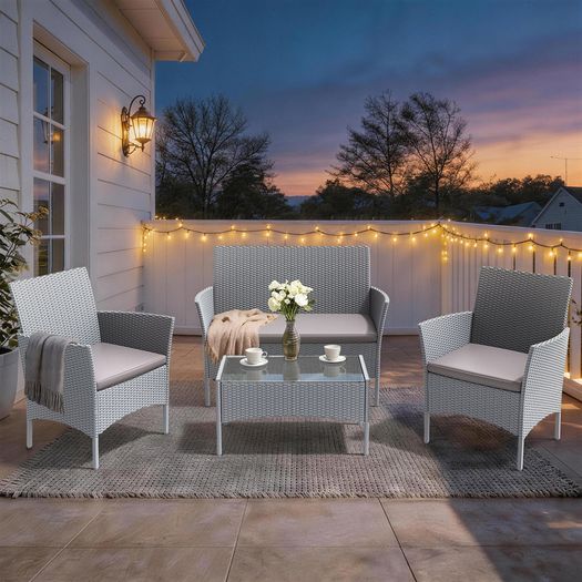4 Person Rattan Wicker Sofa Set