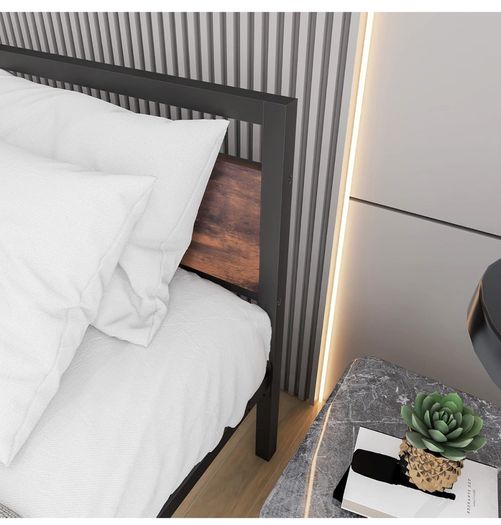 King Size Bed Frame with Wood Headboard