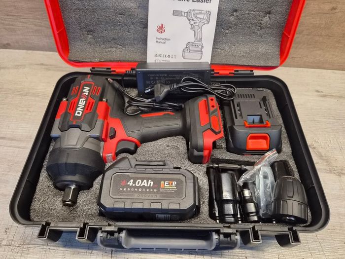 ONEVAN 1/2 inch Cordless Impact Wrench 1700Nm Brushless Electric with 2 Batteries & Fast Charger Red Black