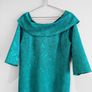 Pre Owned Coco Doll Teal Jacquard Off-The-Shoulder Cocktail Dress Image 4