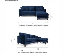 Navy Velvet Corner Group RH facing Chaise