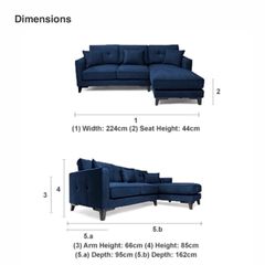 Navy Velvet Corner Group RH facing Chaise
