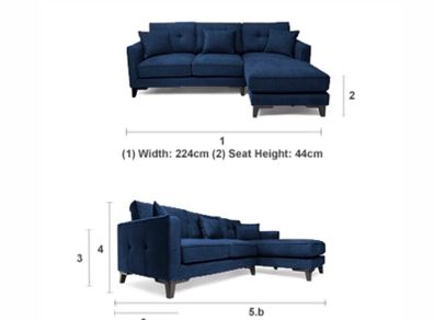 Navy Velvet Corner Group RH facing Chaise