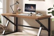 Wood Computer Desk 152cm, Rustic Home Office Desk, Vintage Wooden Study Table, Solid Wood Metal Home Workstation for Writing, Gaming, Work, Brown