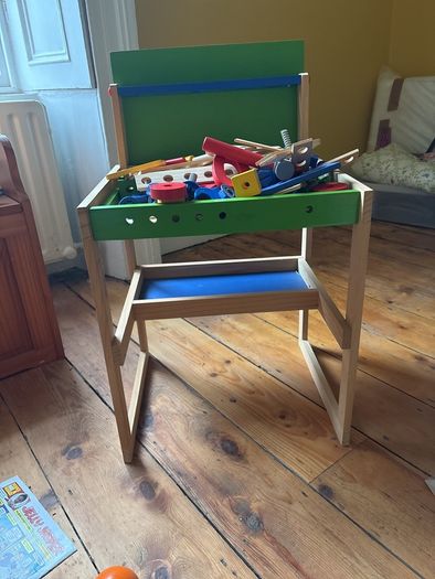 Workbench/desk with bag of tools and accessories