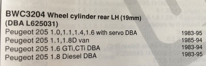 Peugeot 205 LH Brake wheel cylinder BWC3204