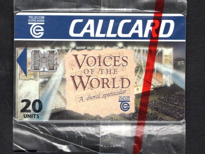 1995 Ireland 20 unit Voices of the World - choral spectacular (Schlumberger SC7) Call Card Mint in packaging