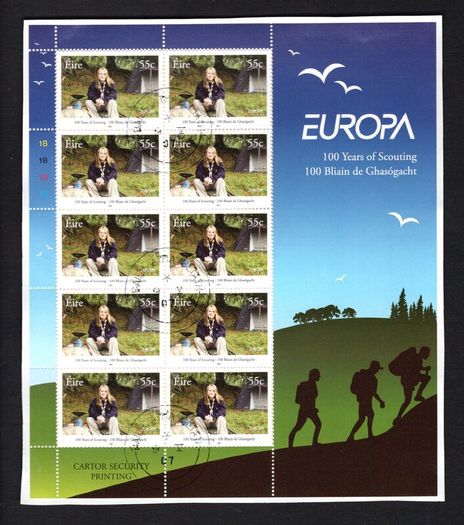 2007 Ireland Europa (Centenary of Scouting) Commemorative Stamp Sheetlets Fine Used with Dublin cancel of 23rd February 2007 (First day of issue)