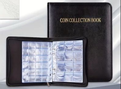 Zipper Faux Leather Case 360 Large Capacity Coin Collection Book Size Grid Mixed Coin Stamp Collection Book Badge Sticker High-end Protective Cover Hot Stamping Storage Book