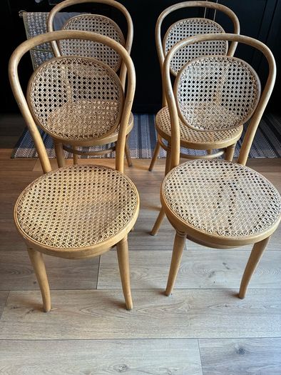 Set of 4 vintage Thonet bentwood cane bistro chairs