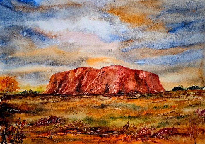 red rock (uluru  ) Australia watercolour