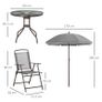 6 Piece Patio Dining Set with Umbrella, 4 Folding Dining Chairs & Round Tempered Glass Table for Garden, Backyard and Poolside, Grey Image 2