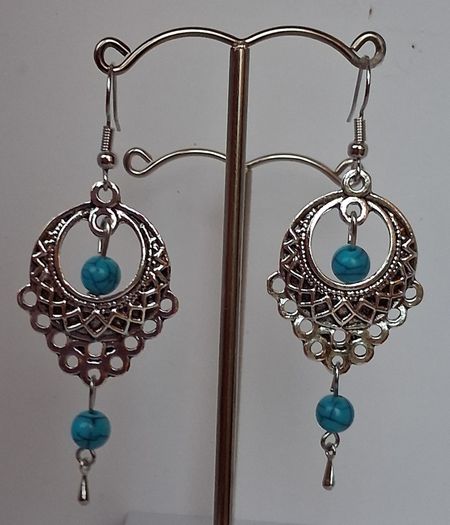 Boho Filigree Turquoise Bead Earrings