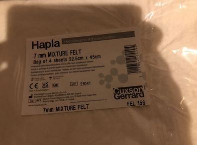 1x Hapla 7mm Mixture Felt 22.5 x 45cm (4) Chiropody Padding