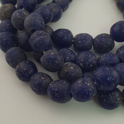 Antique African Style Cobalt Blue 9 -10mm Glass Beads Strands