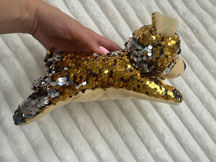 Sequin Collection Dog Plush Gold & Silver Reversible Sparkle Soft lying Used Please look at the pictures