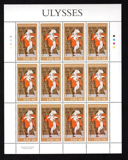 2004 Ireland James Joyce Centenary of Leopold Bloom's Adventure Ulysses Commemorative Stamps Sheetlet Plate 1A1A1A1A Mint Never Hinged (MNH)