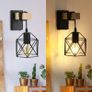 Industrial Wall Lights Indoor with Switch, Vintage Wooden Wall Lamp, E27 Black Cage Wall Lights, Wall Sconces Indoor for Farmhouse, Living Room, Bedroom, Hallway, Stairwell, Bar (2 Pack) Image 2