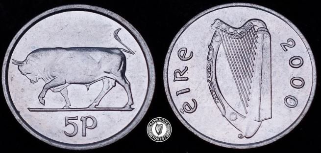 [#2550] - Ireland 2000 | Irish 5 Pence | Bull | KM.28 | MS